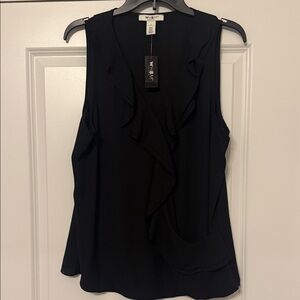 White House Black Market Sleeveless Black Ruffle Blouse